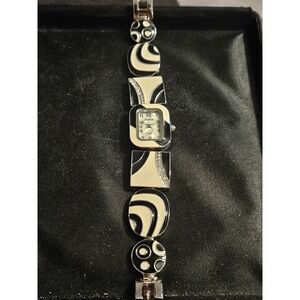 Sophie Black White Mother of Pearl Face Shiny Rhinestone Bracelet Watch Border